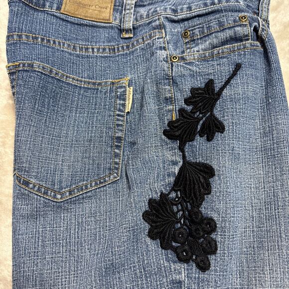 Coldwater Creek Straight Black Embellishment Floral Denim Jeans Size 8 - Picture 2 of 10